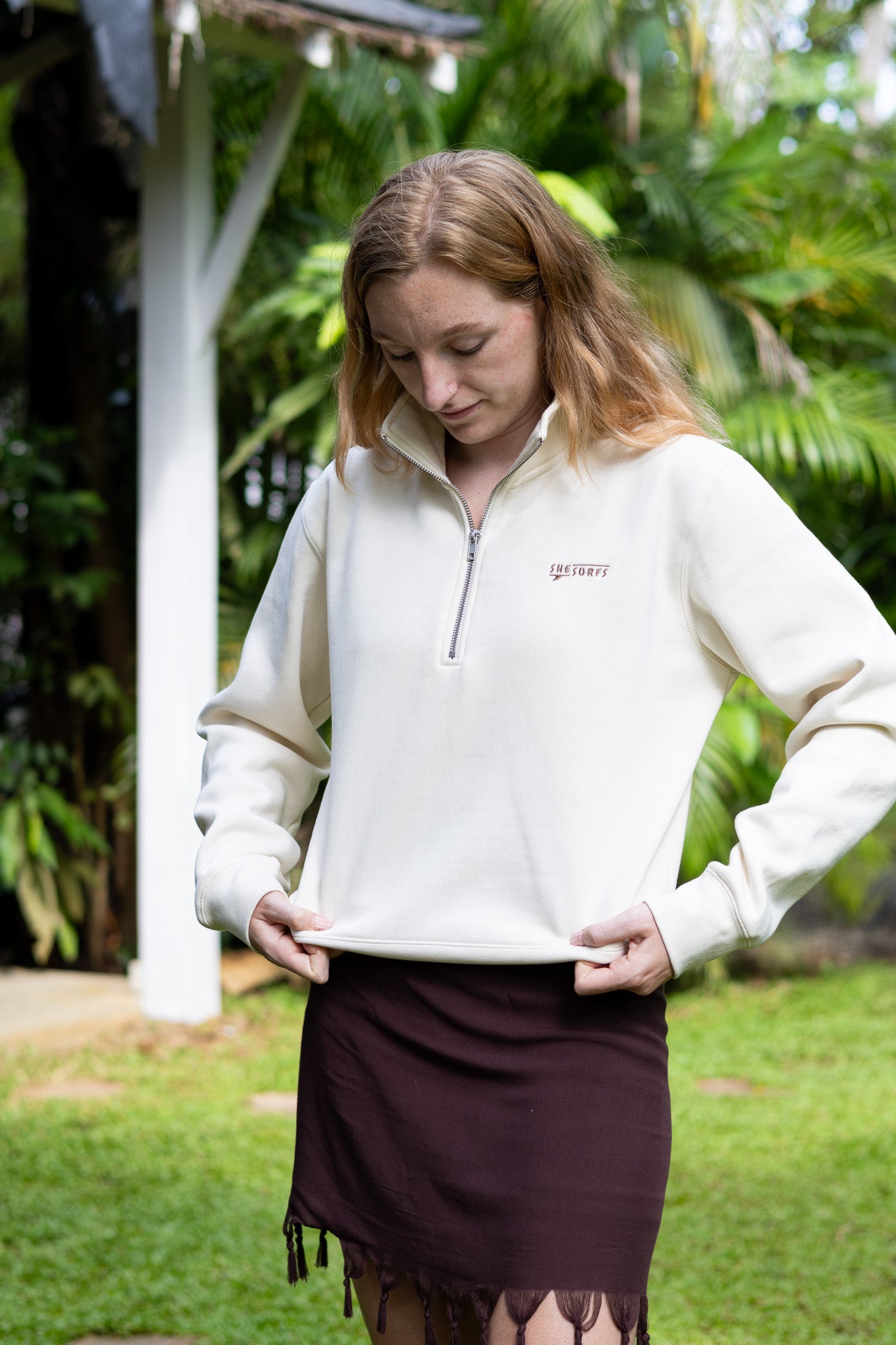 SheSurfs Half-Zip Sweatshirt | Shell/Coconut | Pre-order